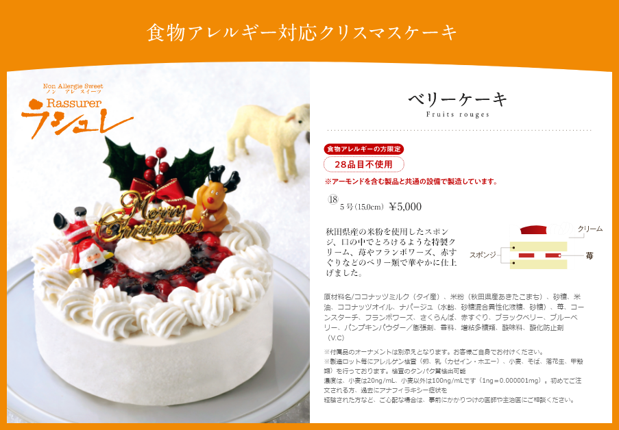 食物アレルギー対応クリスマスケーキ