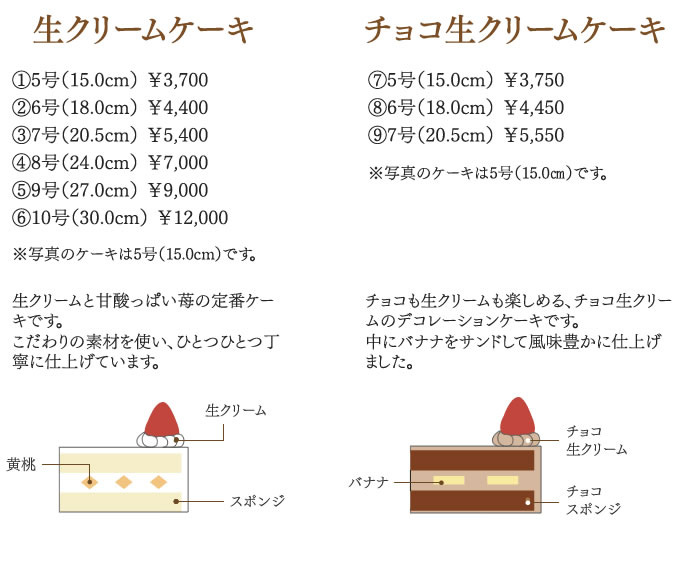 生クリームケーキ チョコ生クリームケーキ