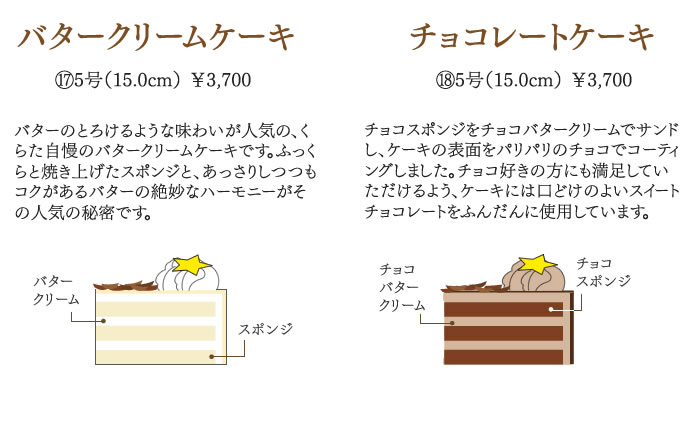 バタークリームケーキ　チョコレートケーキ